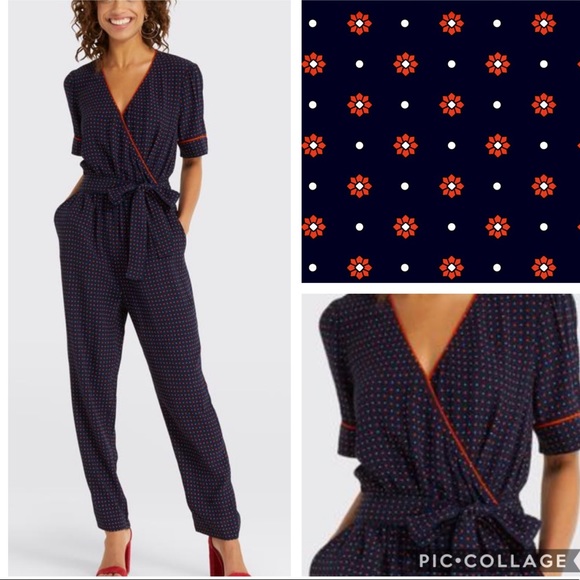 Draper James Pants - Draper James Self Tie Navy Foulard Jumpsuit S NWT